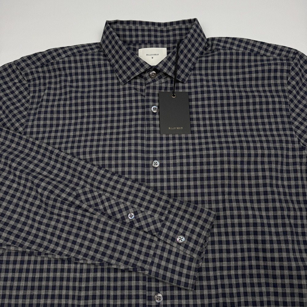 Billy Reid Shirt Mens Medium Blue Navy Grey Check Long Sleeve Button Up Cotton